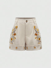 ROMWE Hippie Women's Vacation Casual Floral Embroidery Frayed Edge Shorts
